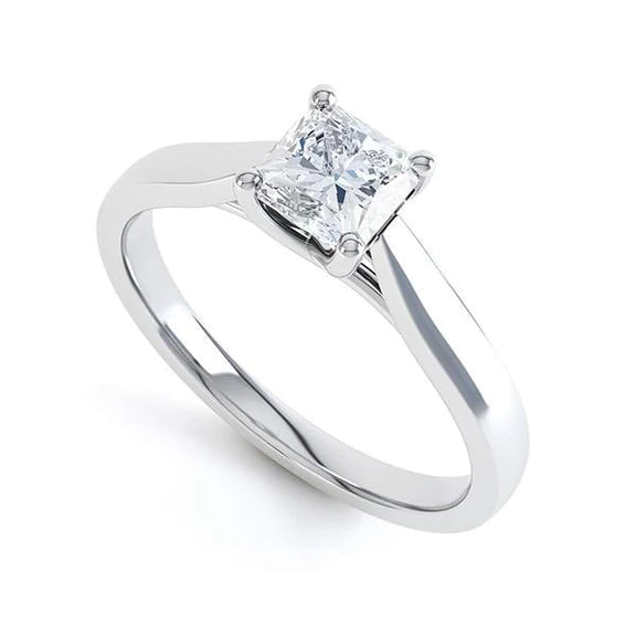 Bague de mariage Réel diamant solitaire taille radiante 1.10 carat or blanc 14K