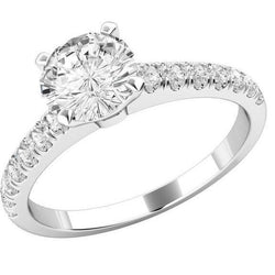 Bague de mariage Réel diamants ronds 4 ct avec accents bijoux en or blanc
