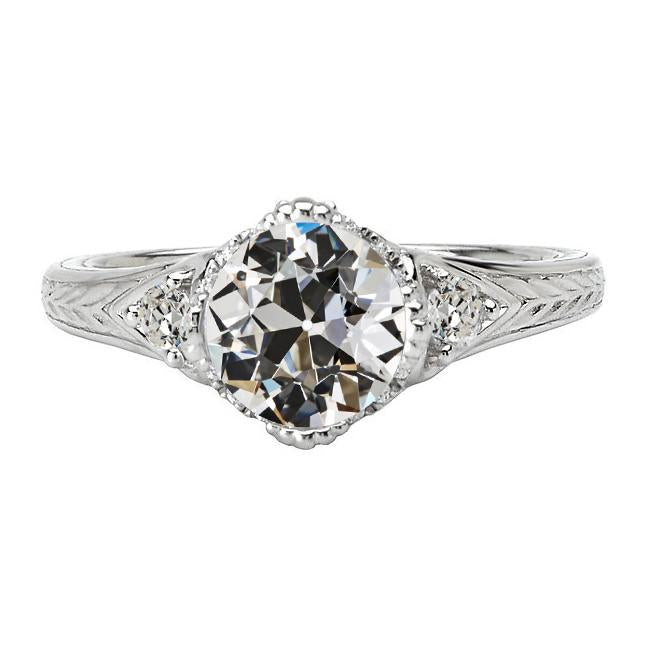 Bague de mariage Véritable diamant ancien style ancien en or blanc 4 carats