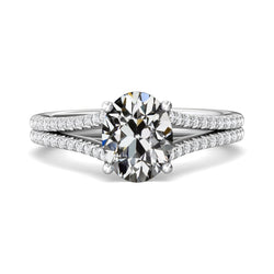 Bague de mariage Véritable diamant rond et ovale Vieux mineur sertie en or 14K 6.50 carats