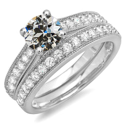 Bague de mariage Véritable diamant rond taille ancienne mine sertie or 14 carats 5.50 carats