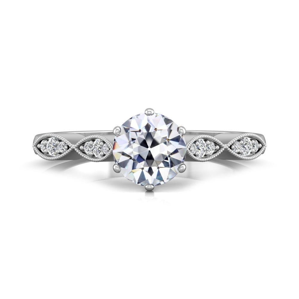 Bague de mariage Véritable diamant rond taille ancienne sertie griffes Millgrain 3 carats