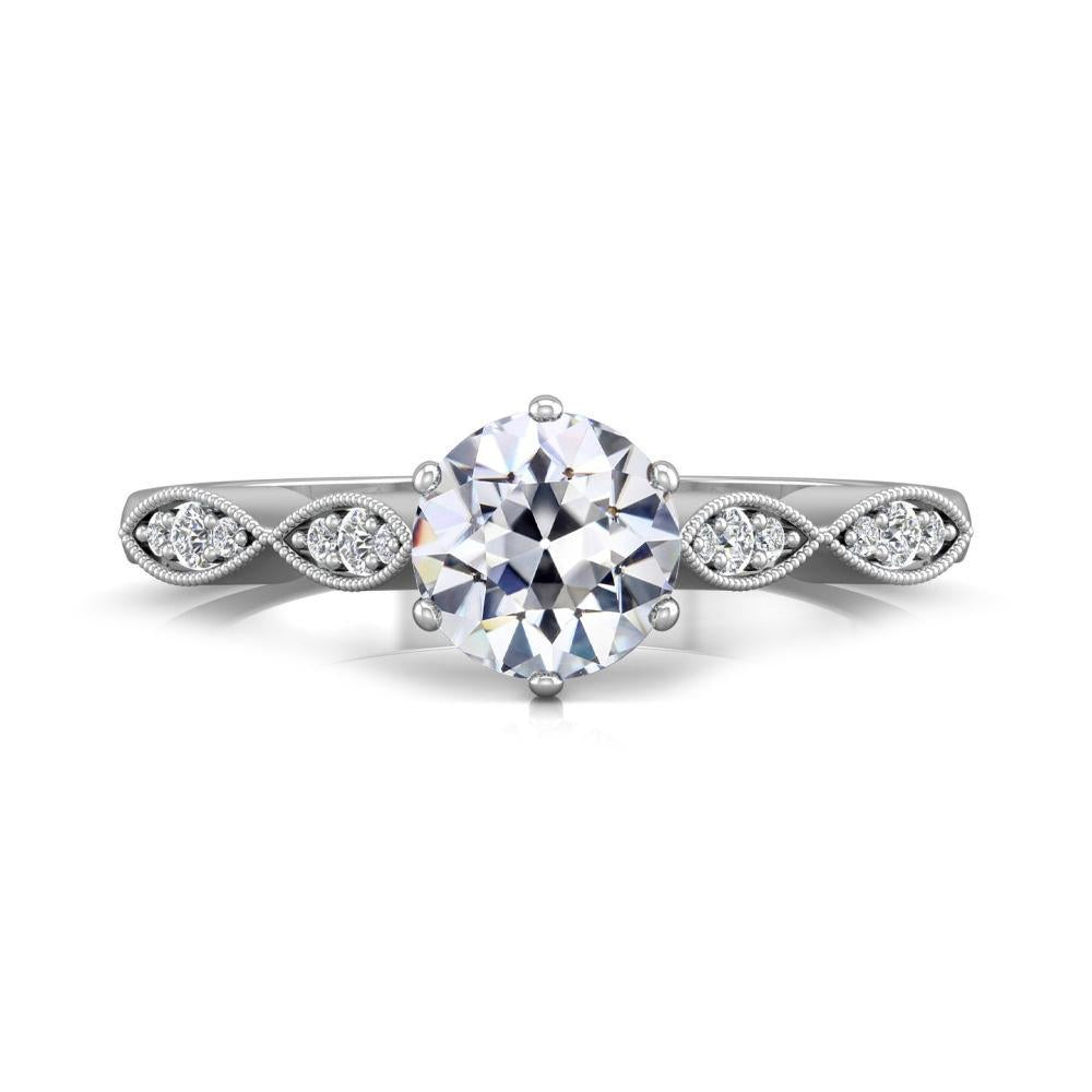 Bague de mariage Véritable diamant rond taille ancienne sertie griffes Millgrain 3 carats