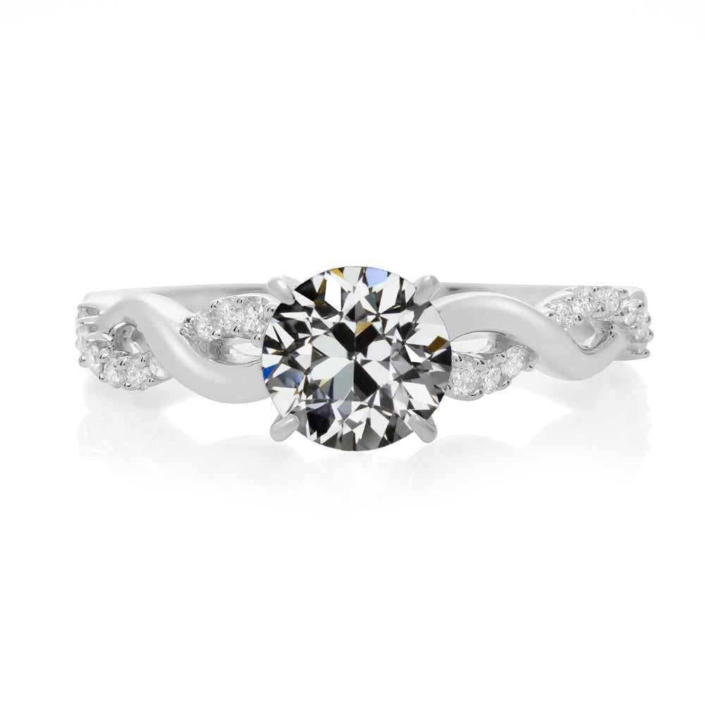 Bague de mariage Véritable diamant rond taille ancienne tige torsadée 3.50 carats