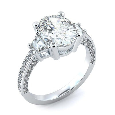 Bague de mariage à trois pierres Réel diamant taille ovale 5 carats or blanc 14K