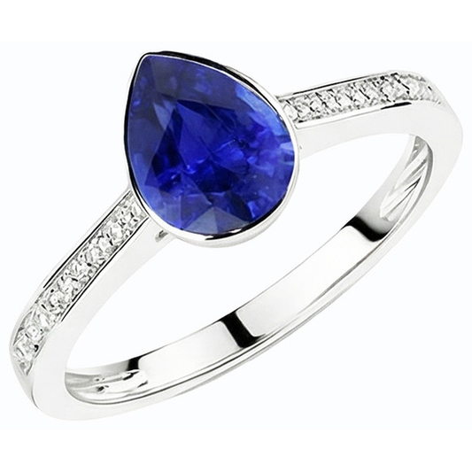 Bague de mariage avec pierres précieuses serti clos saphir bleu et diamants 3 carats