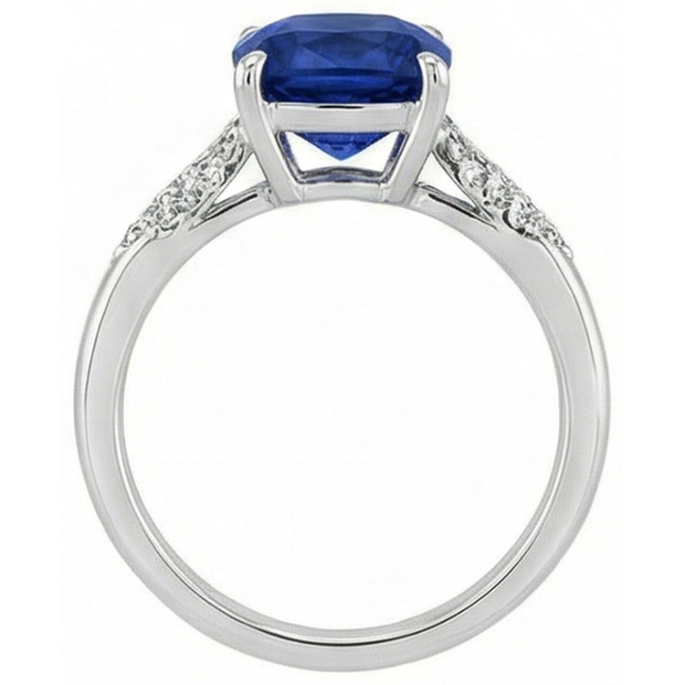Bague de mariage avec saphir bleu taille coussin et diamants en or 14k 2 ct.