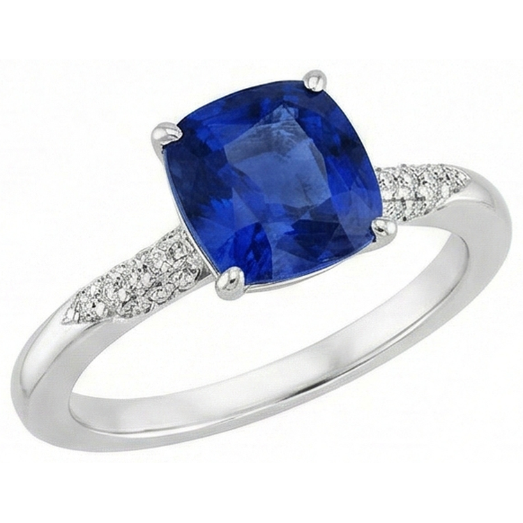 Bague de mariage avec saphir bleu taille coussin et diamants en or 14k 2 ct.