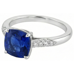 Bague de mariage avec saphir bleu taille coussin et diamants en or 14k 2 ct.