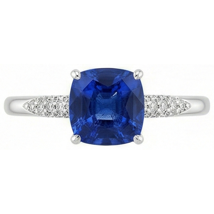 Bague de mariage avec saphir bleu taille coussin et diamants en or 14k 2 ct.