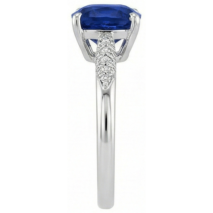 Bague de mariage avec saphir bleu taille coussin et diamants en or 14k 2 ct.