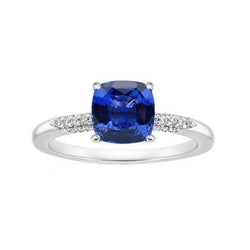 Bague de mariage avec saphir bleu taille coussin et diamants en or 14k 2 ct.