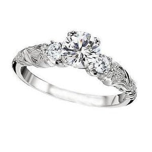 Bague de mariage de style antique avec Réel diamants de 2.85 ct et 3 pierres en or blanc 14K