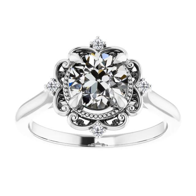 Bague de mariage de style antique rond Réel diamant taille ancienne 3 carats style fleur