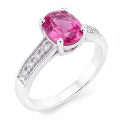 Bague de mariage de style vintage avec diamants saphir rose ovale de 1.75 ct en or