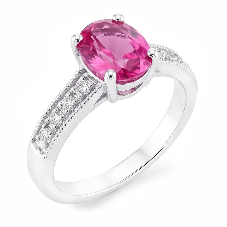 Bague de mariage de style vintage avec diamants saphir rose ovale de 1.75 ct en or