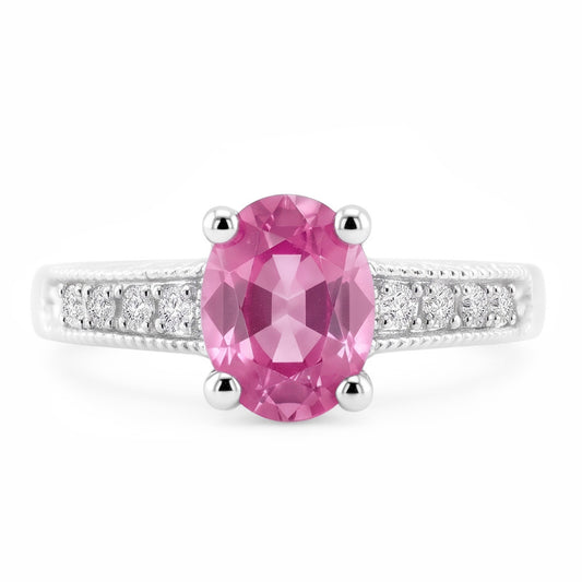 Bague de mariage de style vintage avec diamants saphir rose ovale de 1.75 ct en or