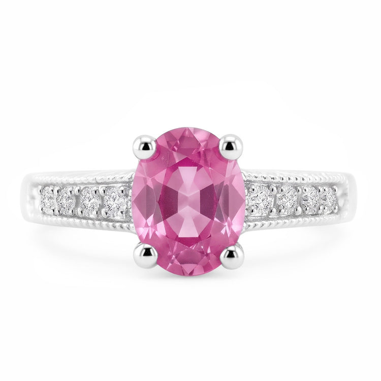Bague de mariage de style vintage avec diamants saphir rose ovale de 1.75 ct en or