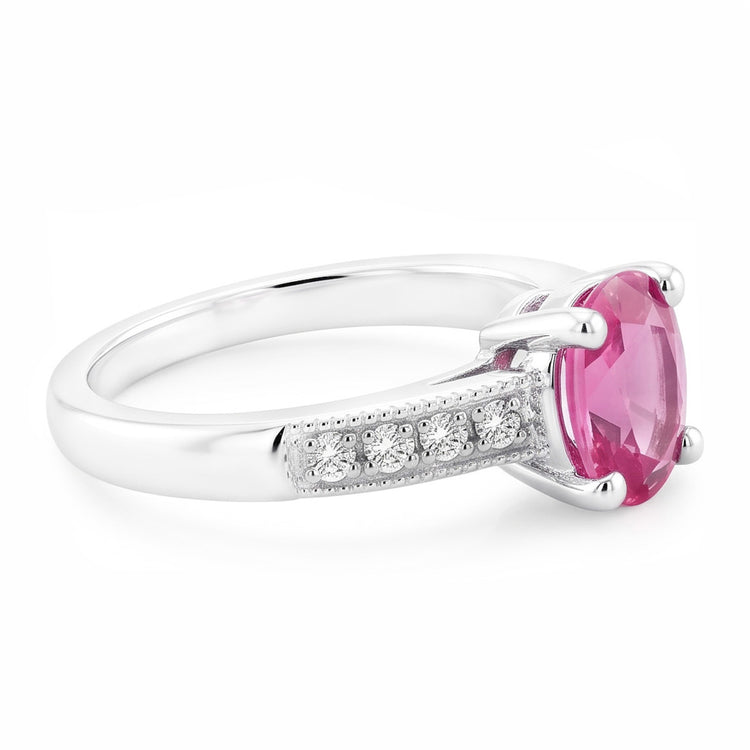 Bague de mariage de style vintage avec diamants saphir rose ovale de 1.75 ct en or