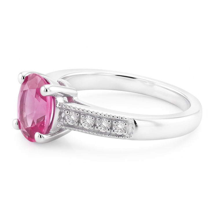 Bague de mariage de style vintage avec diamants saphir rose ovale de 1.75 ct en or