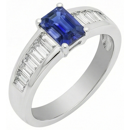 Bague de mariage diamant baguette 2 carats pierre précieuse saphir bleu émeraude