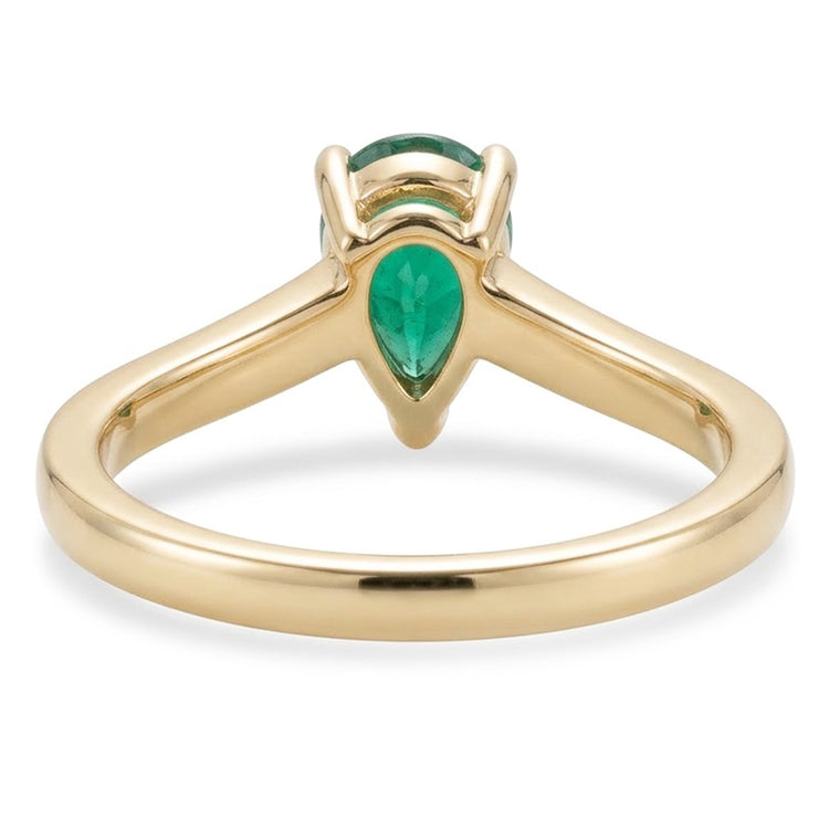 Bague de mariage diamant émeraude verte taille poire 3.4 ct or jaune 14K