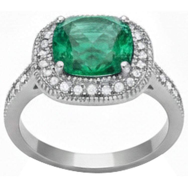 Bague de mariage diamant et émeraude Vert taille coussin en or blanc 14K 6,5 ct