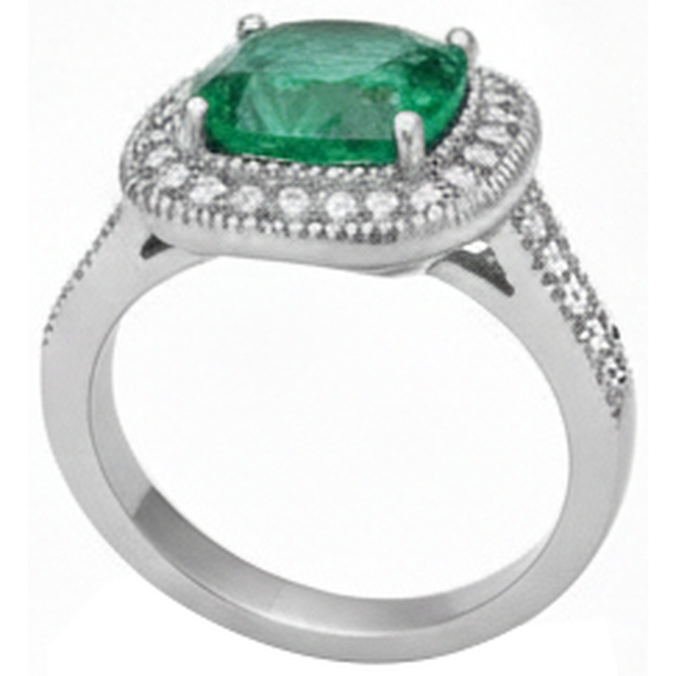 Bague de mariage diamant et émeraude Vert taille coussin en or blanc 14K 6,5 ct