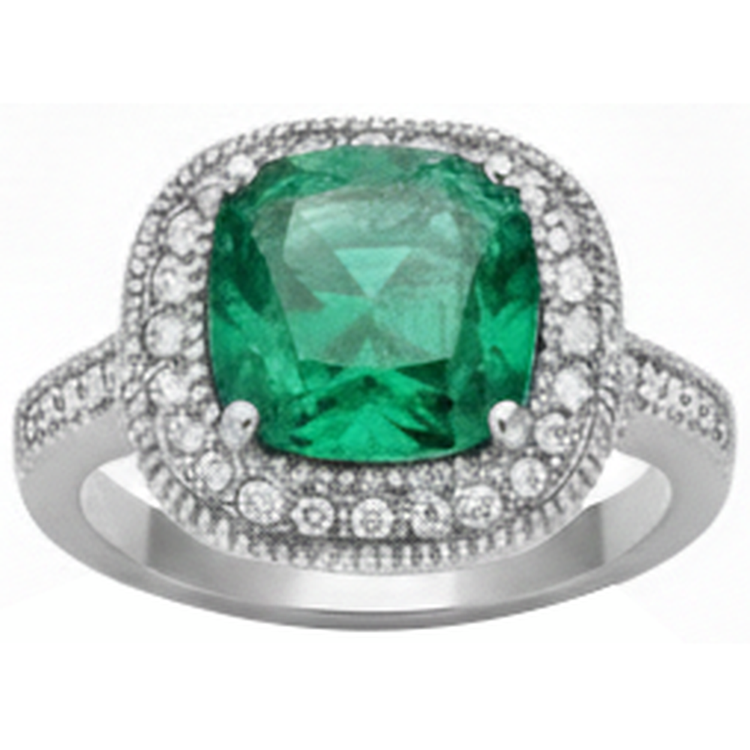 Bague de mariage diamant et émeraude Vert taille coussin en or blanc 14K 6,5 ct
