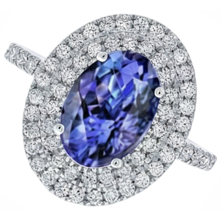 naturel oval tanzanite 4carats bague détail rapproché