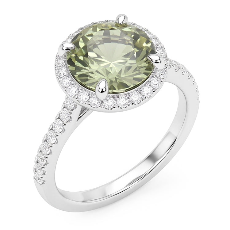 Bague de mariage diamant rond saphir vert 2 ct