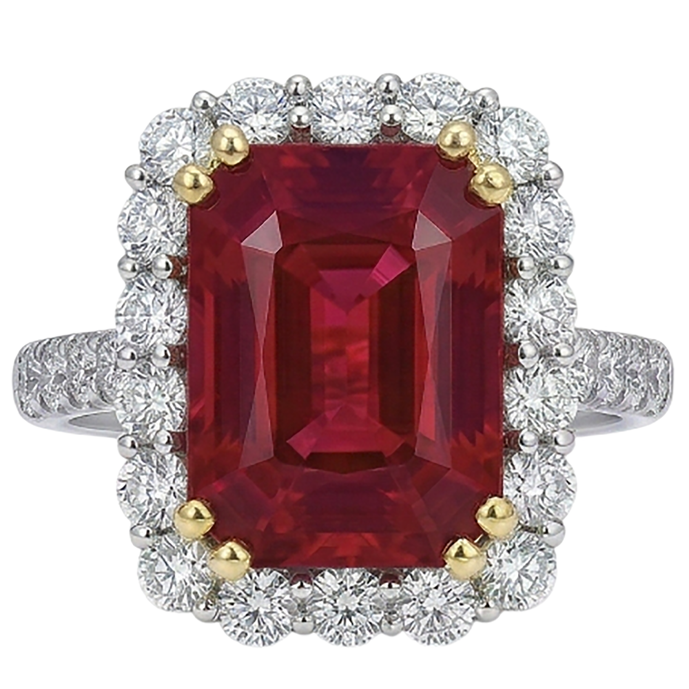 Bague de mariage diamant rubis en forme de coussin rouge 9 carats en or bicolore 14K