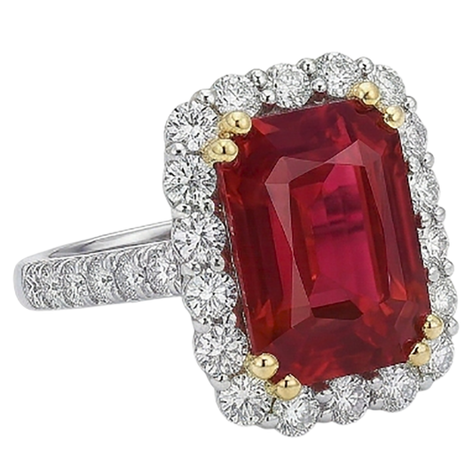 Bague de mariage diamant rubis en forme de coussin rouge 9 carats en or bicolore 14K