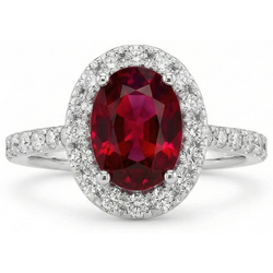 Bague de mariage diamant rubis et halo or blanc 14K 4.55 Ct