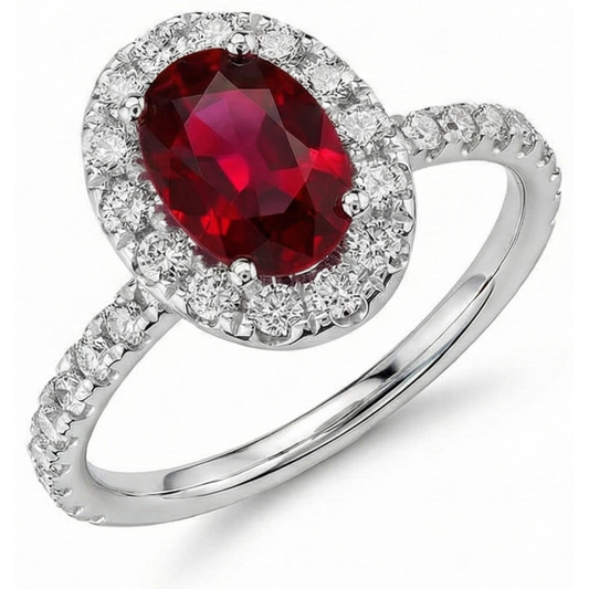 Bague de mariage diamant rubis et halo or blanc 14K 4.55 Ct