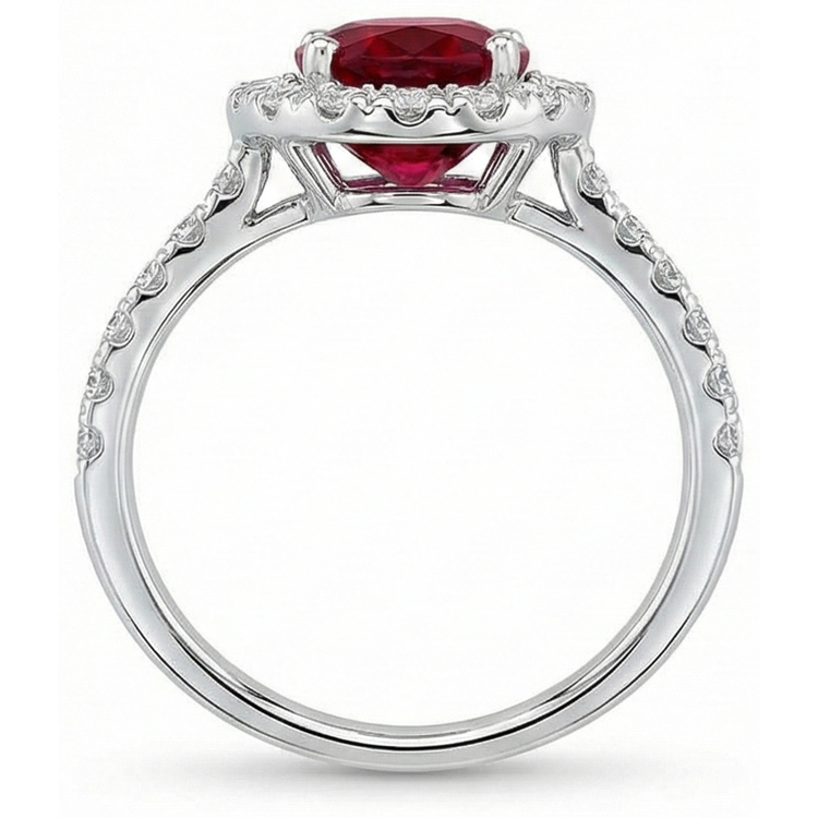Bague de mariage diamant rubis et halo or blanc 14K 4.55 Ct