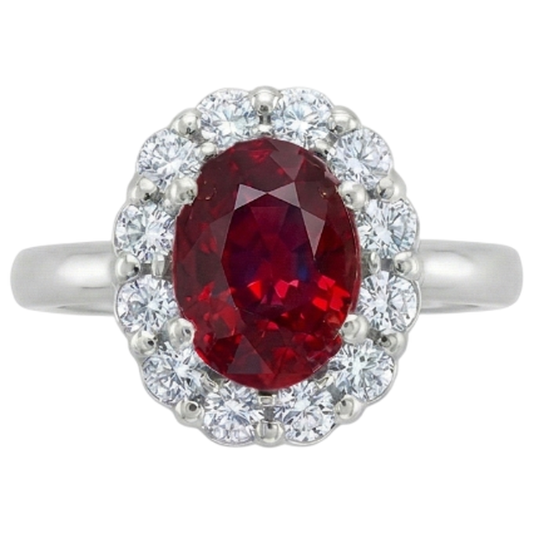 Bague de mariage diamant rubis naturel rouge or blanc 14K 6,5 ct