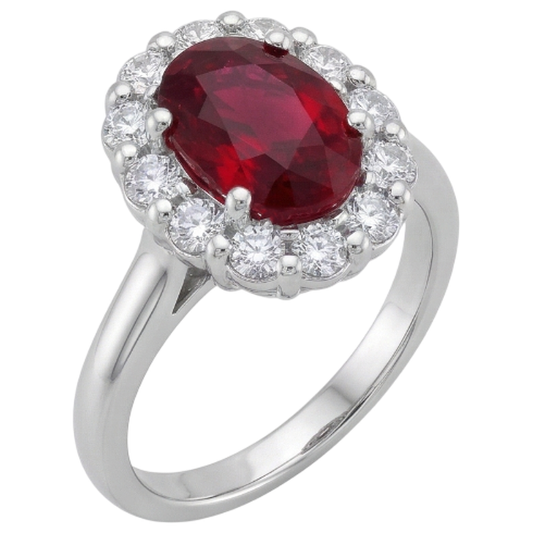 Bague de mariage diamant rubis naturel rouge or blanc 14K 6,5 ct