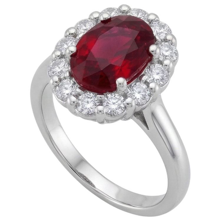 Bague de mariage diamant rubis naturel rouge or blanc 14K 6,5 ct