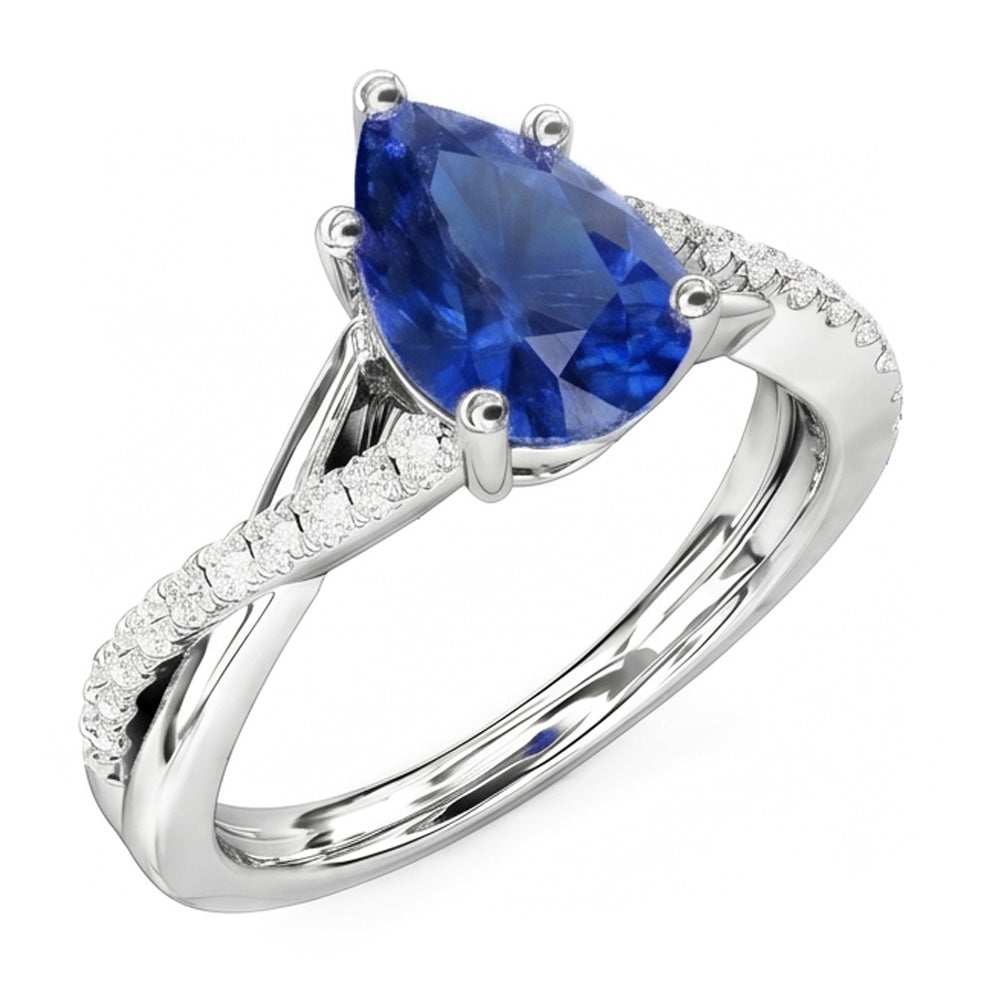 Bague de mariage diamant saphir bleu bijoux style torsadé 2,50 carats