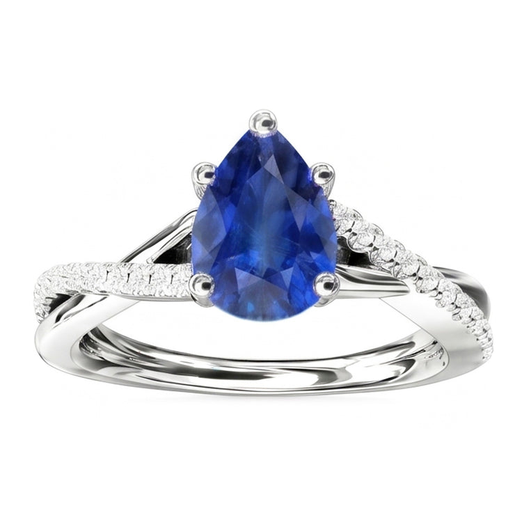 Bague de mariage diamant saphir bleu bijoux style torsadé 2,50 carats