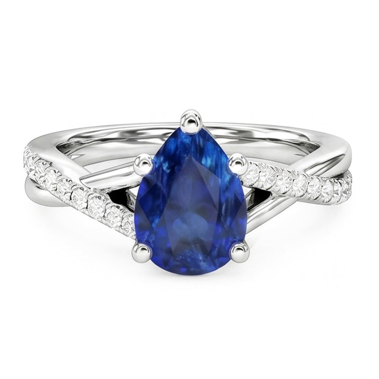 Bague de mariage diamant saphir bleu bijoux style torsadé 2,50 carats