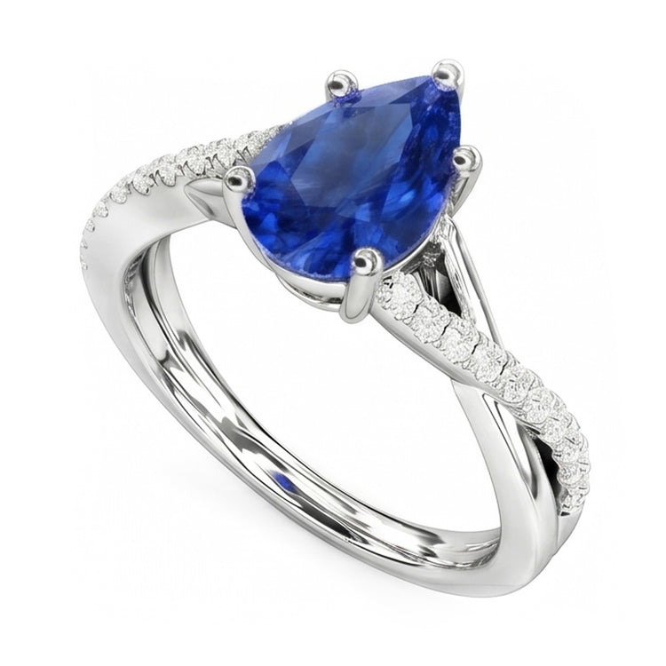 Bague de mariage diamant saphir bleu bijoux style torsadé 2,50 carats