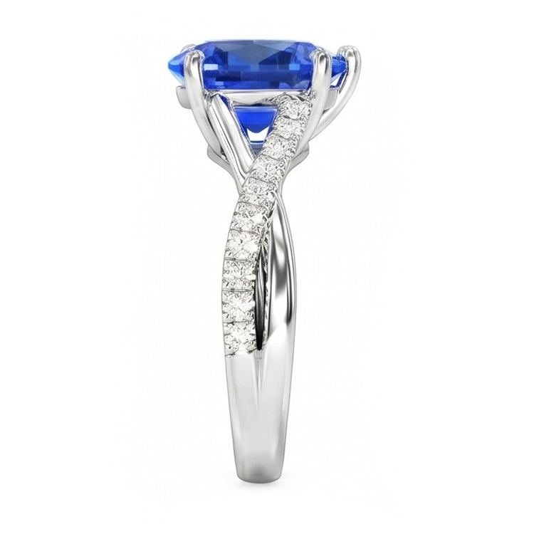 Bague de mariage diamant saphir bleu bijoux style torsadé 2,50 carats