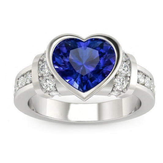 Bague de mariage diamant serti clos saphir bleu clair 4 carats or 14K