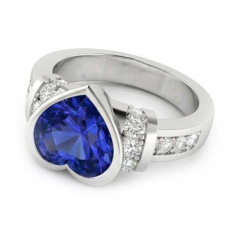 Bague de mariage diamant serti clos saphir bleu clair 4 carats or 14K
