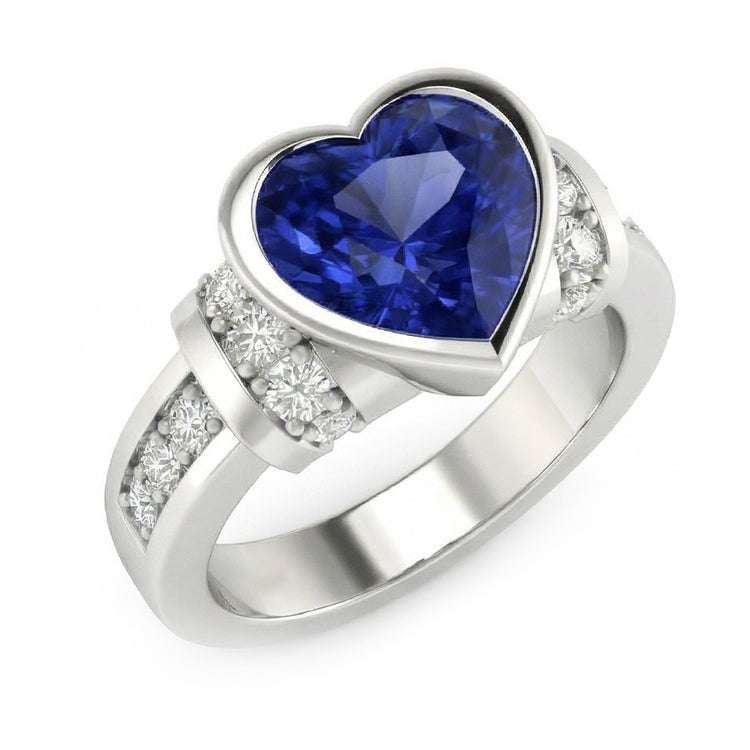 Bague de mariage diamant serti clos saphir bleu clair 4 carats or 14K