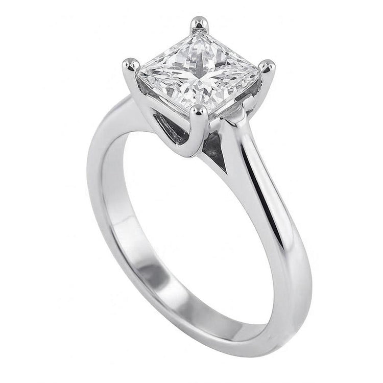 Bague de mariage diamant solitaire taille princesse 1 carat en or blanc 14K