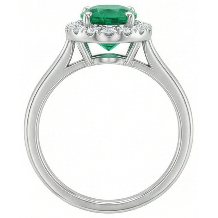 Bague de mariage diamant vert émeraude taille ovale de 3.2 ct en or blanc 14K