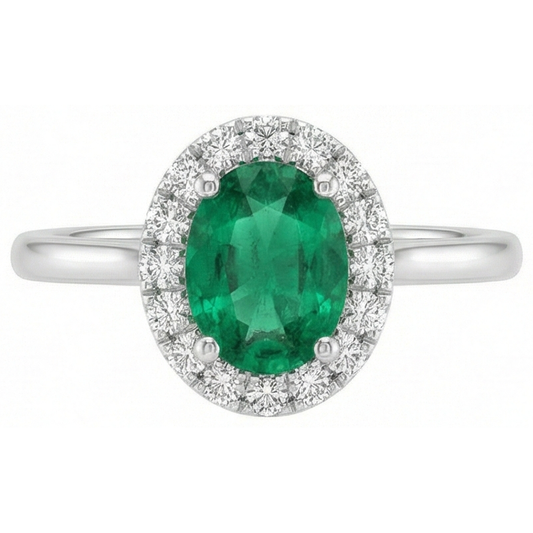 Bague de mariage diamant vert émeraude taille ovale de 3.2 ct en or blanc 14K